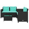 vidaXL Patio Sofa Set with Table L-Shaped Outdoor Lounge, Black Poly Rattan, Turquoise Cushions - 4 of 4