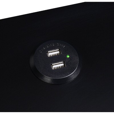 Black Wood Rectangular Side Table with USB Charging Dock