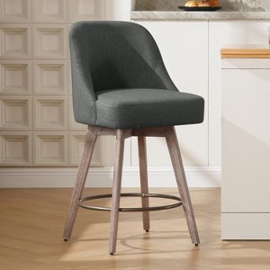 Bekrvio 26" Swivel Bar Stools Set 1/2/3/4 with Solid Wood Legs, 3.15” Linen Upholstered Seat with Back, Mid-Century Bar Chairs for Kitchen Island - 1 of 4