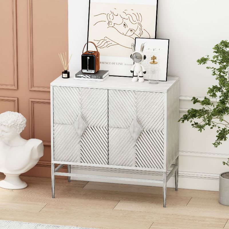 Cierra Decorative Storage Cabinets With 4 Doors,Modern 4 Diamond Doors Wooden Cabinet With Adjustable Shelves-Maison Boucle, 2 of 10
