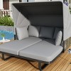 1pc Outdoor Daybed with Retractable Canopy, Rattan Wicker and Water-Repellent Cushions, Removable Pillows Included - Coolbibila - 3 of 4