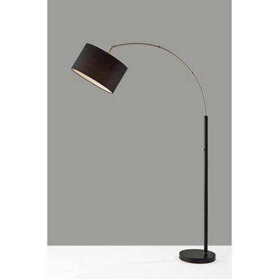 Modern Black Adjustable Arc Floor Lamp with Recycled Fabric Shade