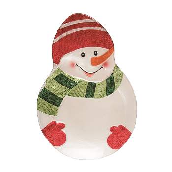 Transpac Glass 14.96 in. Multicolor Christmas Snowman Platter