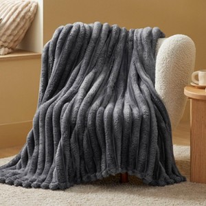 Bedsure White Throw Fleece Blanket for Couch, Super Soft Cute Small Throws for Girls, 50x60 inches, Wider Striped Design - 1 of 4