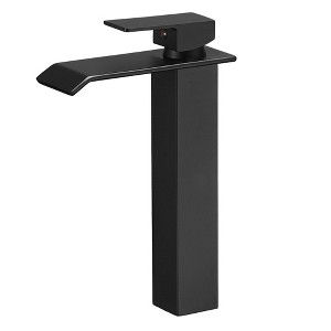 BWE Waterfall Single Hole Single Handle Bathroom Vessel Sink Faucet in Matte Black - 1 of 4