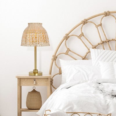 20" Natural Bamboo Shade Table Lamp with Gold Metal Base