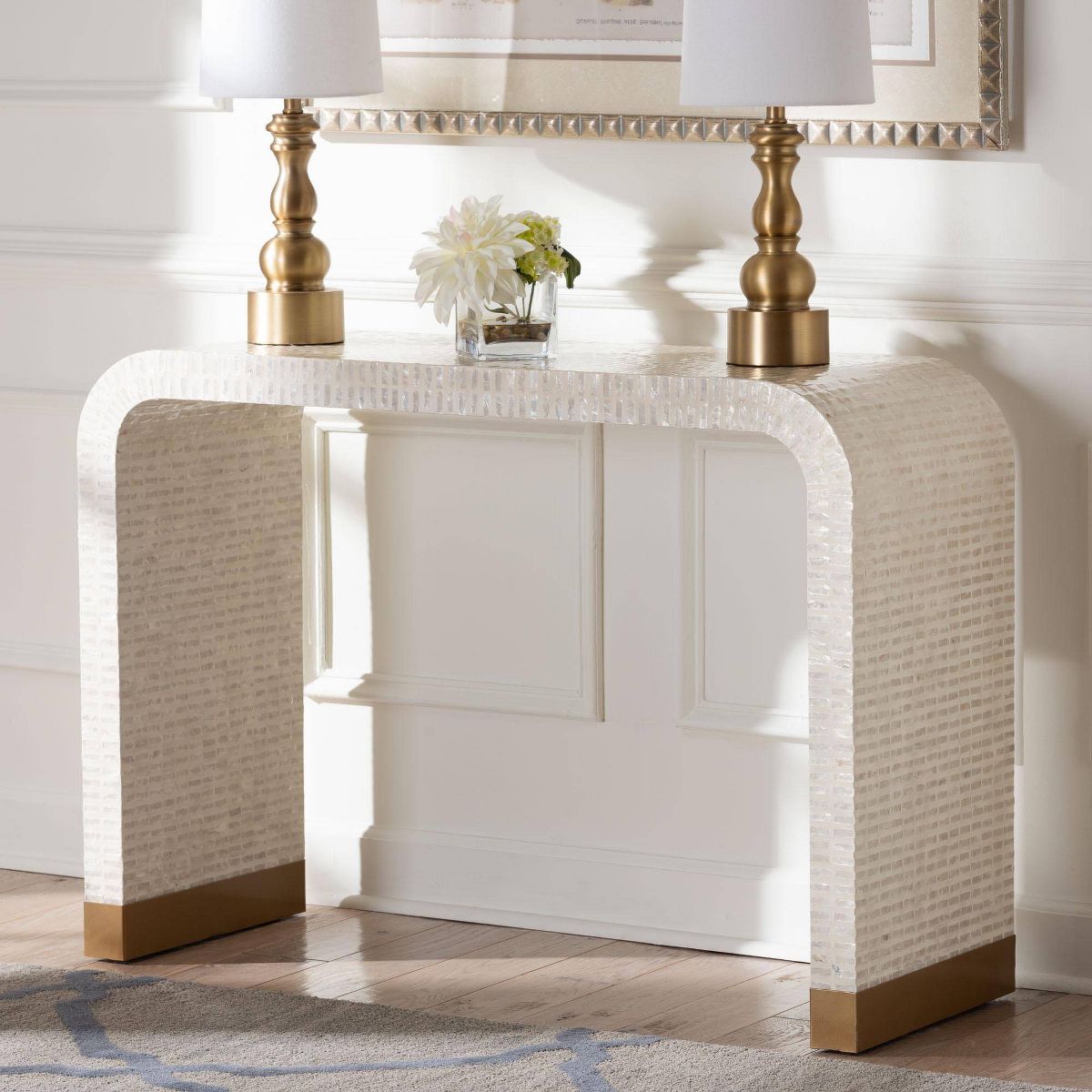 bali & pari Carlyn Mother of Pearl Capiz Shell Console Table Beige/White/Gold - thumbnail 2