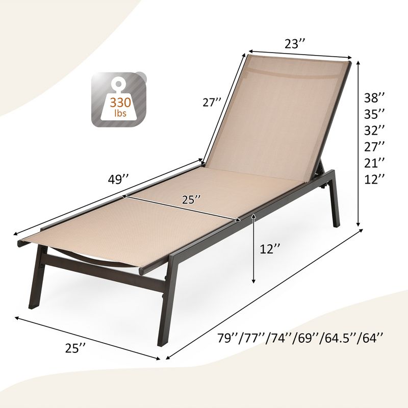 Costway  2 PCS Patio Lounge Chair Chaise Recliner Back Adjustable Garden Brown\Black, 4 of 11