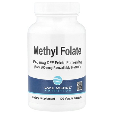Lake Avenue Nutrition Methyl Folate and Vitamin C, 800 mcg, 120 Veggie Capsules