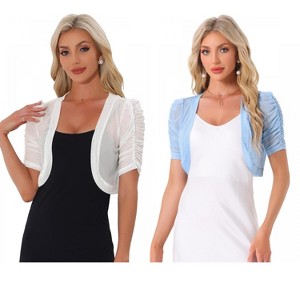 INSPIRE CHIC Women's Casual Short Sleeve Mesh Sheer Open Front Cropped Cardigan Shrug 2 Packs - 1 of 4