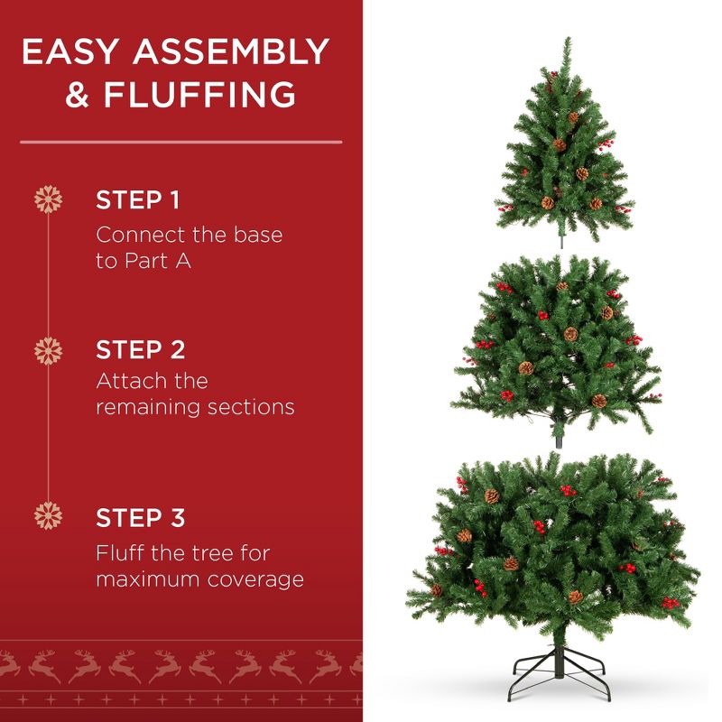 Best Choice Products Pre-Lit Pre-Decorated Holiday Spruce Christmas Tree w/ Tips, Lights, Metal Base, 4 of 10