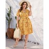 Coolmee Women Plus Size Casual Floral V Neck High Waisted Short Sleeve Wrap Midi Dress With Belt - 2 of 4