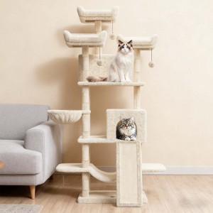 68.5 in Tall Large Plush Cat Tower with Multi-Level, Condos Plush Perches Sisal Scratching Posts Hammocks Basket Dangling Balls for Multiple Cat - 1 of 4