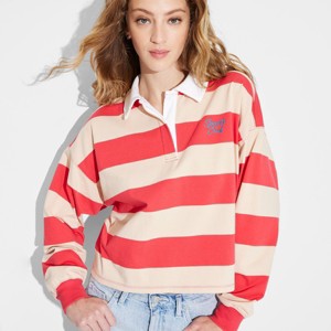 Women's Long Sleeve Graphic Jersey Polo T-Shirt - Wild Fable™ - 1 of 4