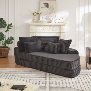 Okak 2-in-1 Convertible Floor Semi-Circular Sofa Bed with Pillows,Corduroy Fabric Futon Couch for Living Room,Apartments - 1 of 4
