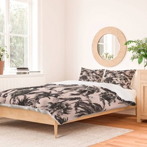 Deny Designs 3pc Full/Queen Marta Barragan Camarasa Obsession Tropical Palm Trees Duvet Cover and Pillow Sham Set Black: Woven Polyester - 1 of 4