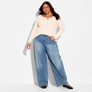 Women's Slim Fit Long Sleeve Keyhole T-Shirt - Wild Fable™ - 1 of 3