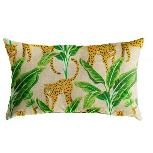 13"x 20" Outdoor Throw Pillow Yellow/Green: Beige Gingham, Fade-Resistant, Polyester - 1 of 2