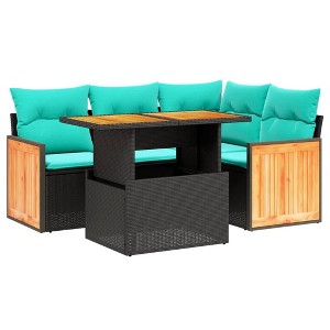vidaXL 5 Piece Patio Sofa Set with Cushions Black Poly Rattan - 1 of 4