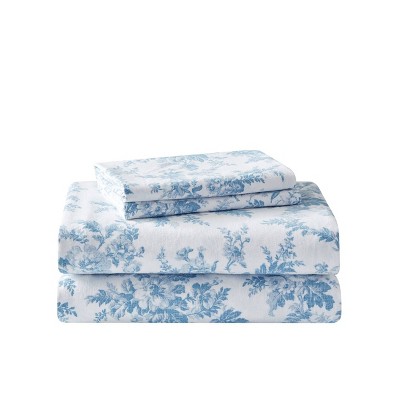 Vanessa Blue Floral Cotton Twin Flannel Sheet Set