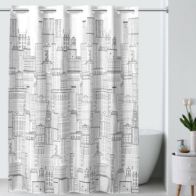 Skyline PEVA Shower Curtain White/Black - Hookless