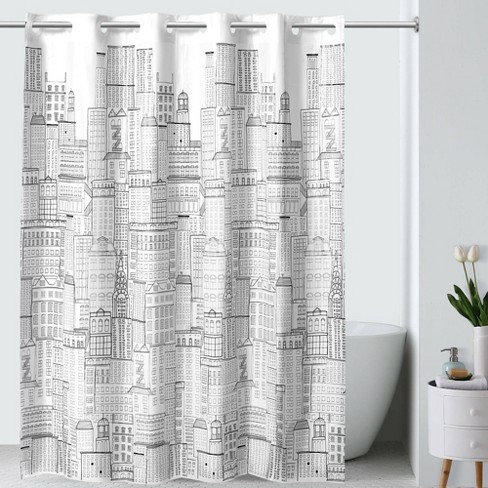 Skyline Peva Shower Curtain White Black Hookless Target