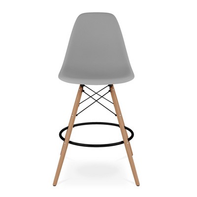 HomeRoots 28" Gray And Brown Heavy Duty Plastic And Solid Wood Counter Height Bar Chair
