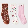 Kid's Donut Hole Christmas 3pk Crew Socks - Brown/Pink/Ivory 2-5 - 2 of 4