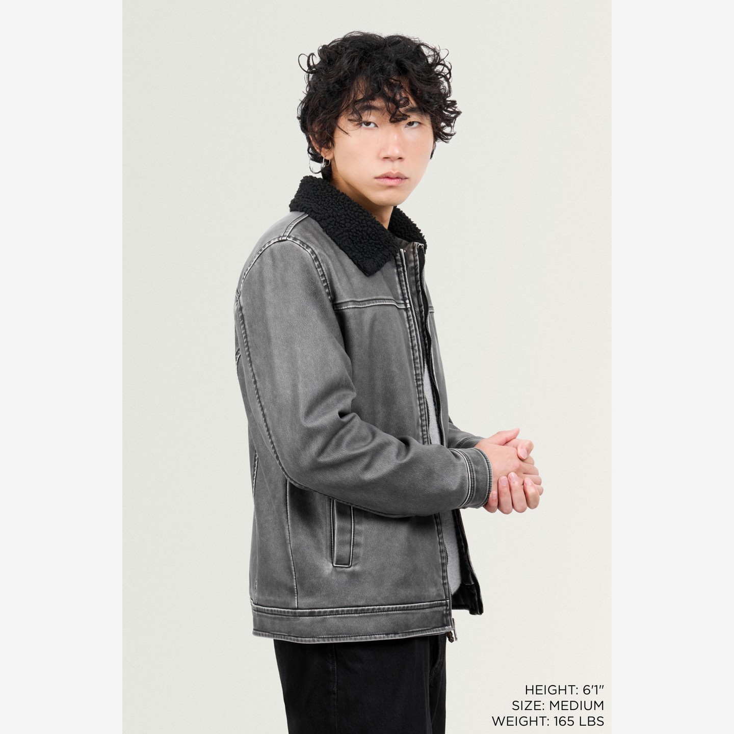 Мужская куртка X RAY Brushed PU Jacket Self Collar With Faux Shearling Lining in Black, цвет: Чёрный — фото 7