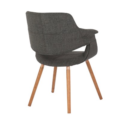 High-Back Walnut and Charcoal Fabric Upholstered Arm Chair