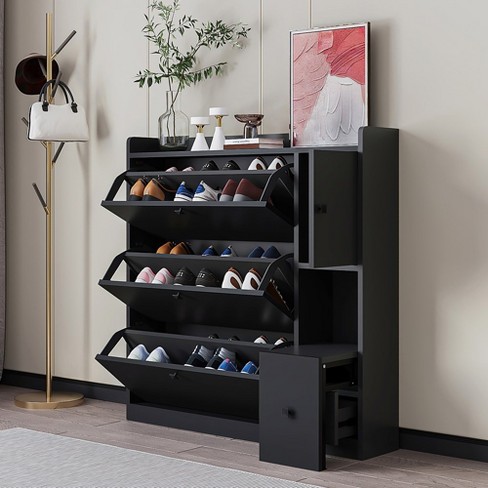 Shoe Cabinet with 3 Flip Drawers, Free Standing Shoe Organizer with Pull-down Seat, Hidden Shoe Storage Cabinet for Hallway Living Room - image 1 of 4