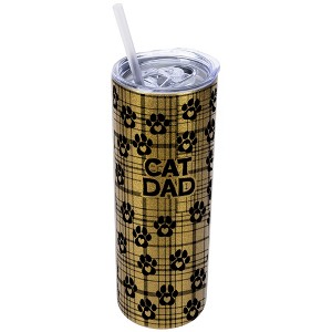 Elanze Designs Plaid Paw Prints Vegas Gold 20 Ounce Double Wall Stainless Steel Glitter Travel Tumbler With Sliding Lid And Straw, Cat Dad - 1 of 4