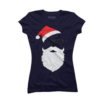 Junior's Design By Humans Hipster Santa Face with Hat beard & Glasses Christmas By TronicTees T-Shirt