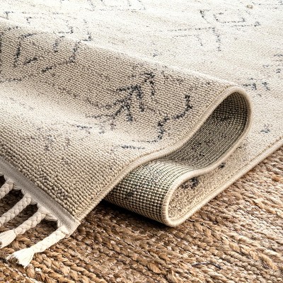 Ivory Braided Rectangular Synthetic Area Rug with Tassels