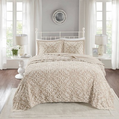 White Cotton King 3-Piece Tufted Bedspread Set