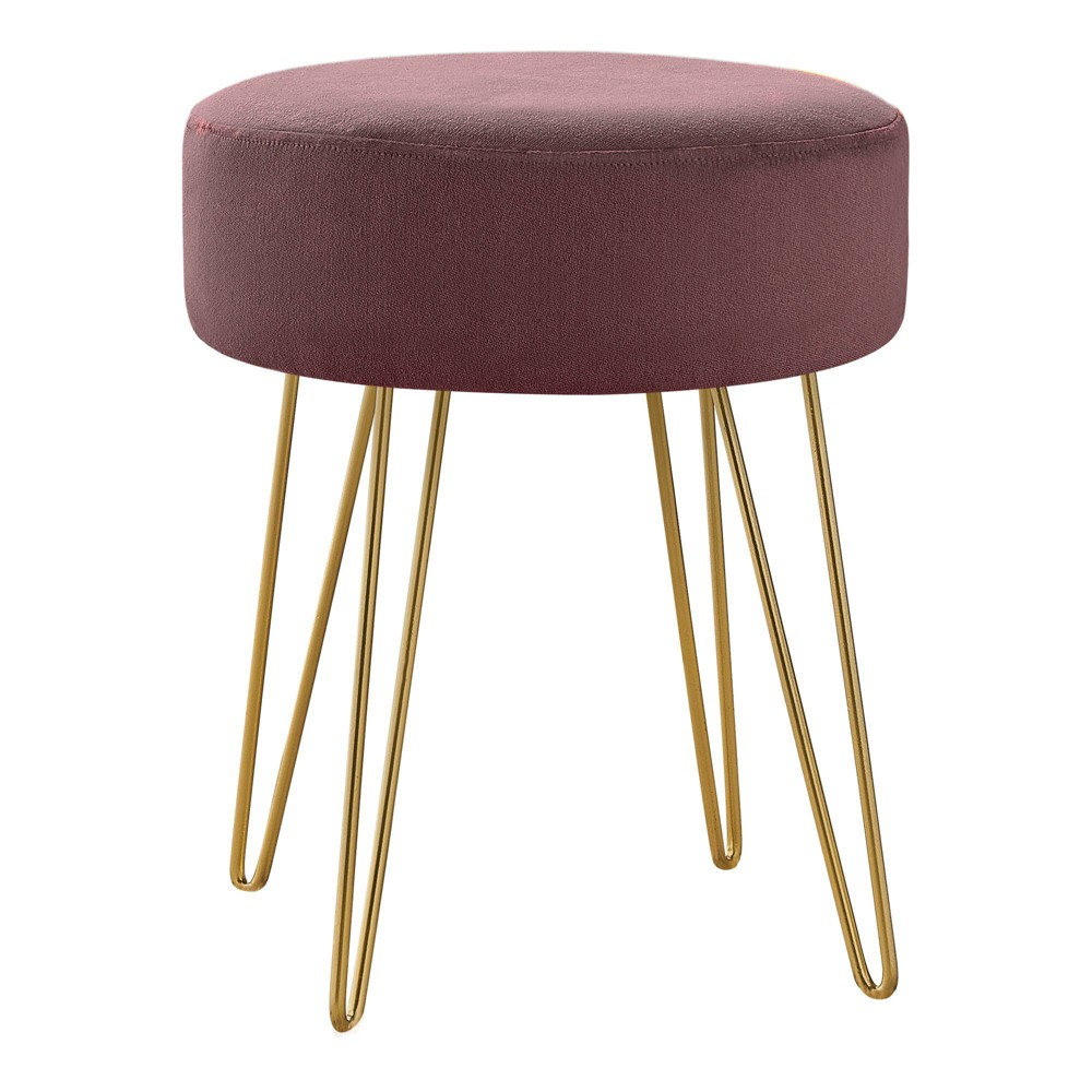Photos - Pouffe / Bench 16" Round Upholstered Ottoman with Hairpin Metal Legs Plum/Gold - EveryRoo