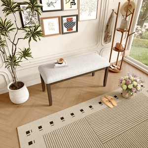 KWPZQEB 38" Dining Bench, End of Bed with Upholstered & Solid Wood Legs, Entryway Bench, Side Bench for Kitchen, Bedroom, Hallway, Brown/Beige - 1 of 4