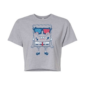 Women's - SpongeBob SquarePants - Flag Fill Sunglasses Cropped Graphic T-Shirt - 1 of 4