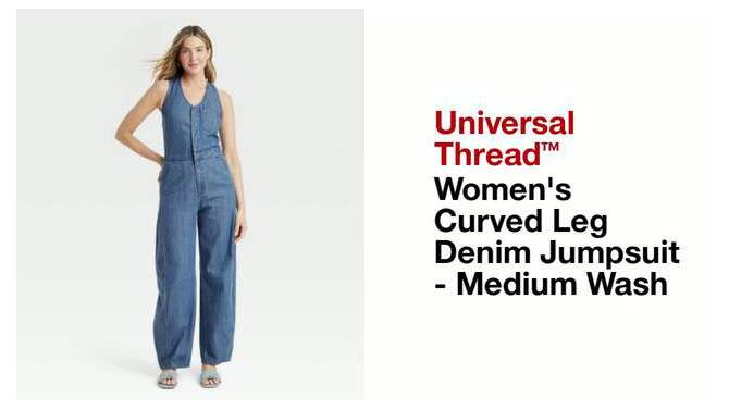 Women's Curved Leg Denim Jumpsuit - Universal Thread™ Medium Wash, 2 of 5, play video