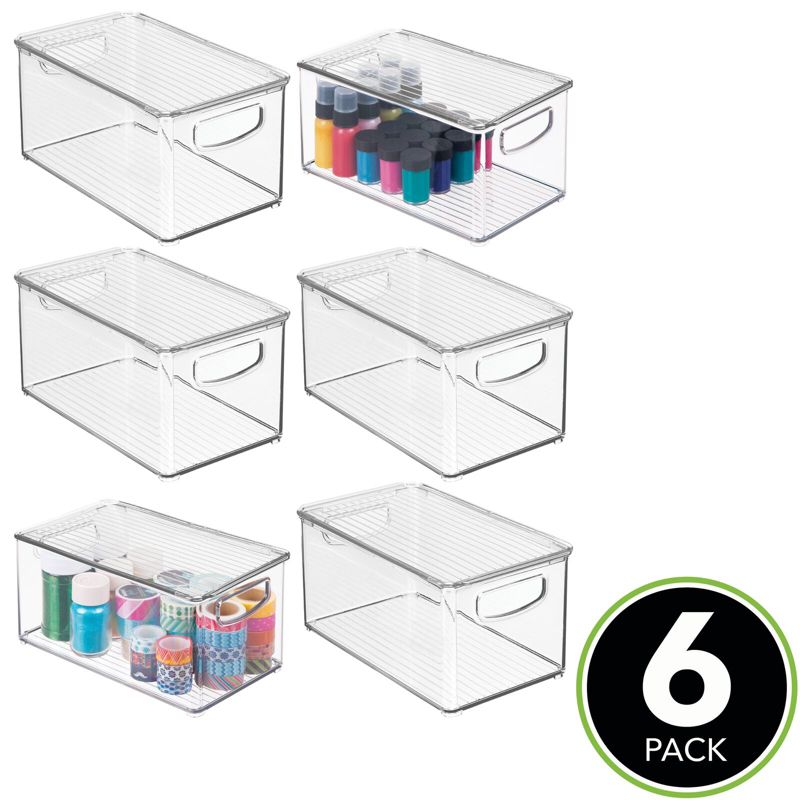 mDesign Plastic Deep Storage Organizer Bin Box with Lid/Handles, 6 Pack, 2 of 9