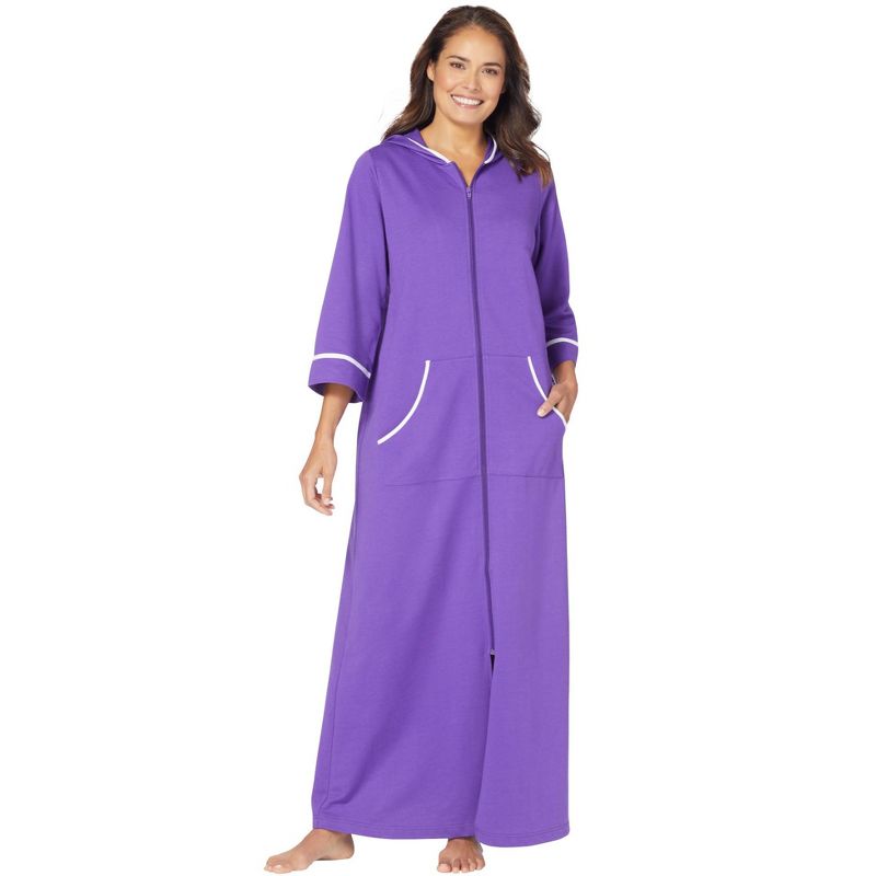 Dreams & Co. Women's Plus Size Long French Terry Robe, 1 of 2