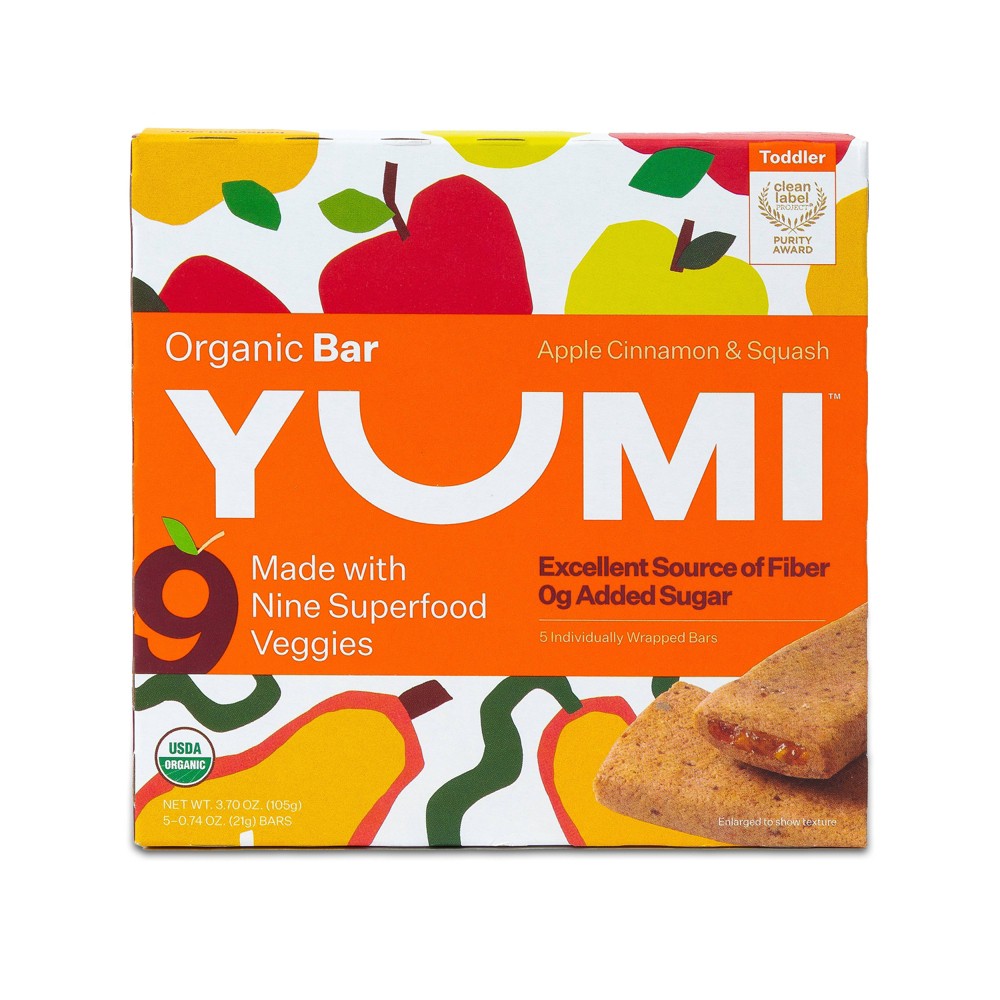 (best by 28-feb-2025 ) YUMI Organic Apple and Cinnamon Squash Baby Snack Bar - 3.7oz/5ct (6 units) 