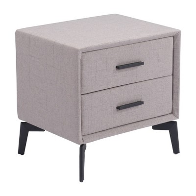 HomeRoots 20" Gray and Black Fabric Wood and Steel End Table With Two Drawers