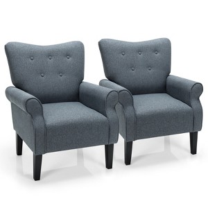 Tangkula Set of 2 Mid Century Accent Chair w/Rubber Wood Legs Single Sofa Chair for Living Room&Bedroom - 1 of 4