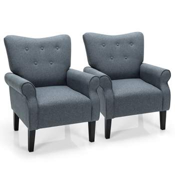 Tangkula Set of 2 Mid Century Accent Chair w/Rubber Wood Legs Single Sofa Chair for Living Room&Bedroom