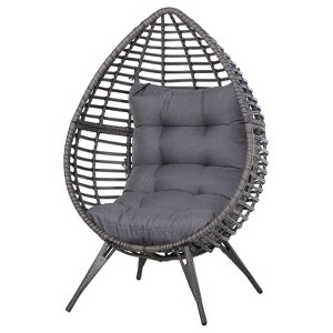 Patio Wicker Egg Chair w/ Soft Cushion,Outdoor / Indoor Patio Chair, PE Plastic Rattan Furniture with Adjustable Height Feet Pads - 1 of 4