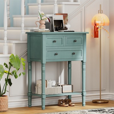 Narrow Console Table, Accent Entryway Table with 3 Drawers, 2 Tier Behind Couch Table, Sofa Foyer Table for Living Room Hallway Entryway