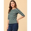 INSPIRE CHIC Women's Stripes Casual Basic Elbow Sleeves Boat Neck Slim Fit T-Shirts - 3 of 4