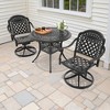 3-Piece Round Cast Aluminum Patio Set with Swivel Chairs,Red Cushions,and Umbrella Hole - 4 of 4