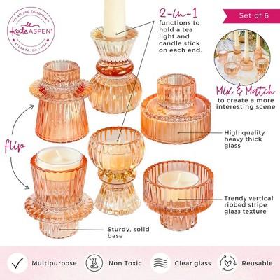Blue Ribbed Glass Dual-Sided Candlestick and Tealight Holders Set